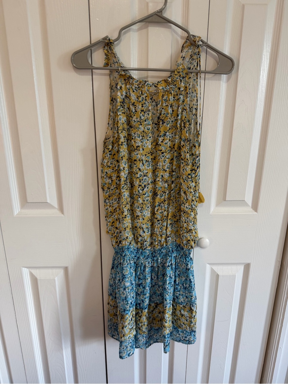 Ramy Brook Printed Floral Short Dress Yellow/Blue Size Medium